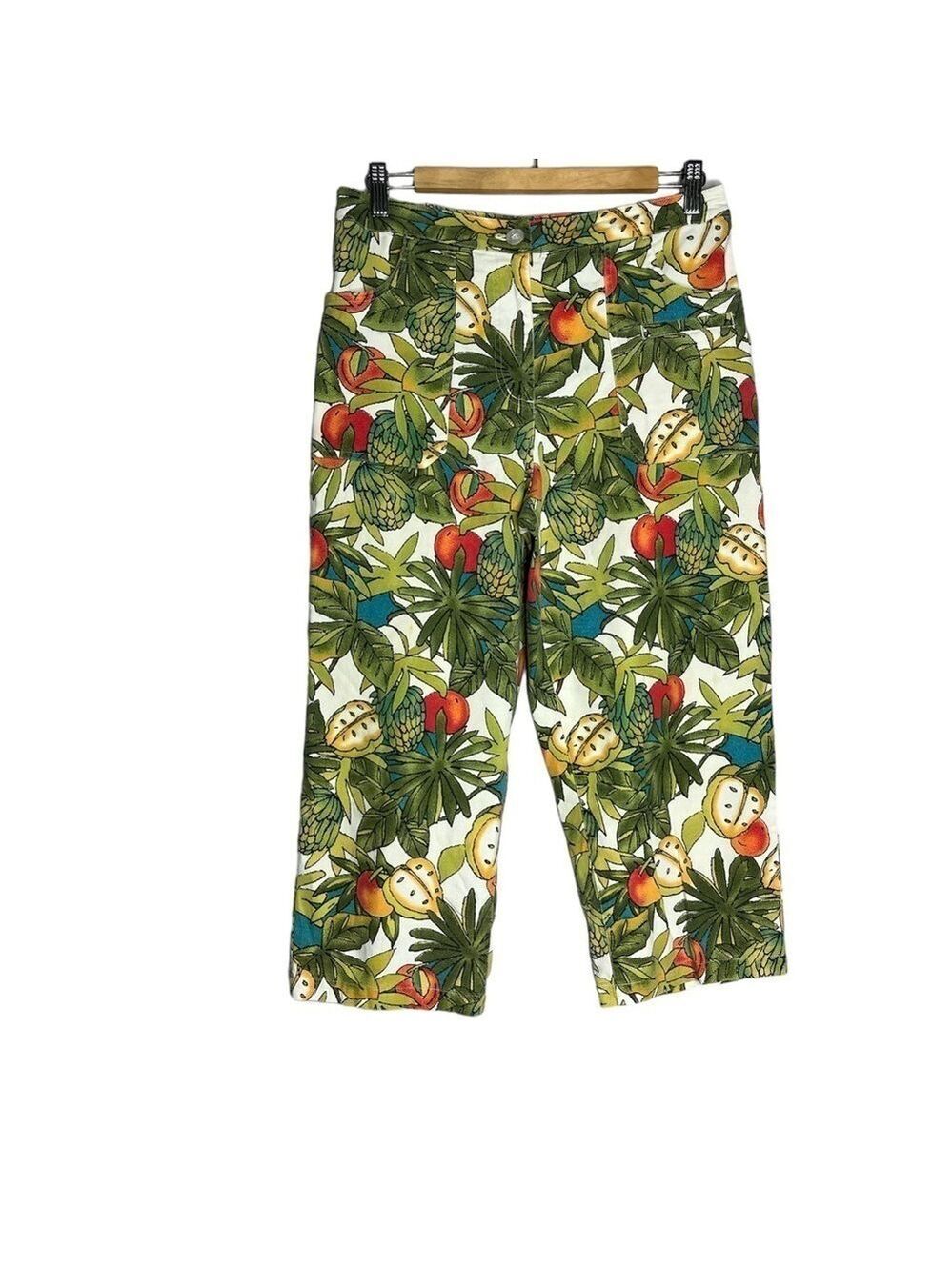 Chico's Tropical Fruit Print Retro Vacation Novelty Print Capris, size 1